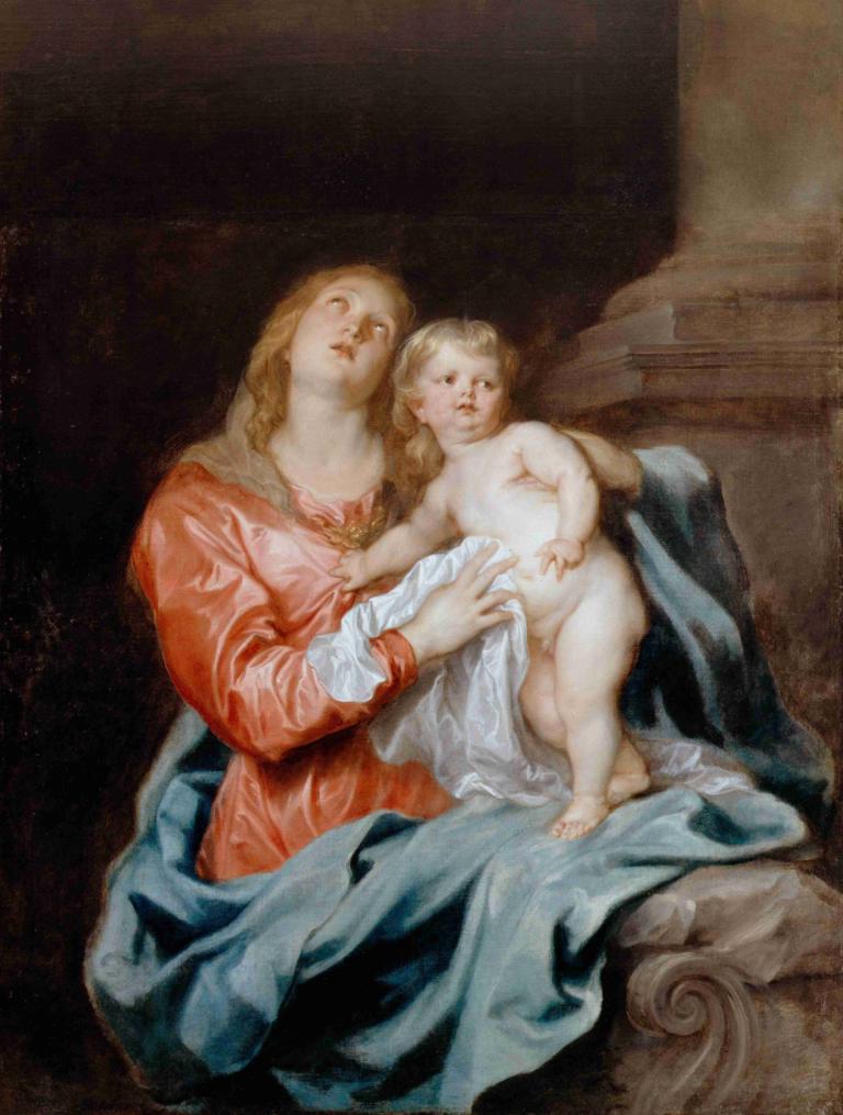 The Madonna And Child,Madonnan och barnet,Anthony van Dyck,Oljemålning,Oljemålning, konstparodi, bebis