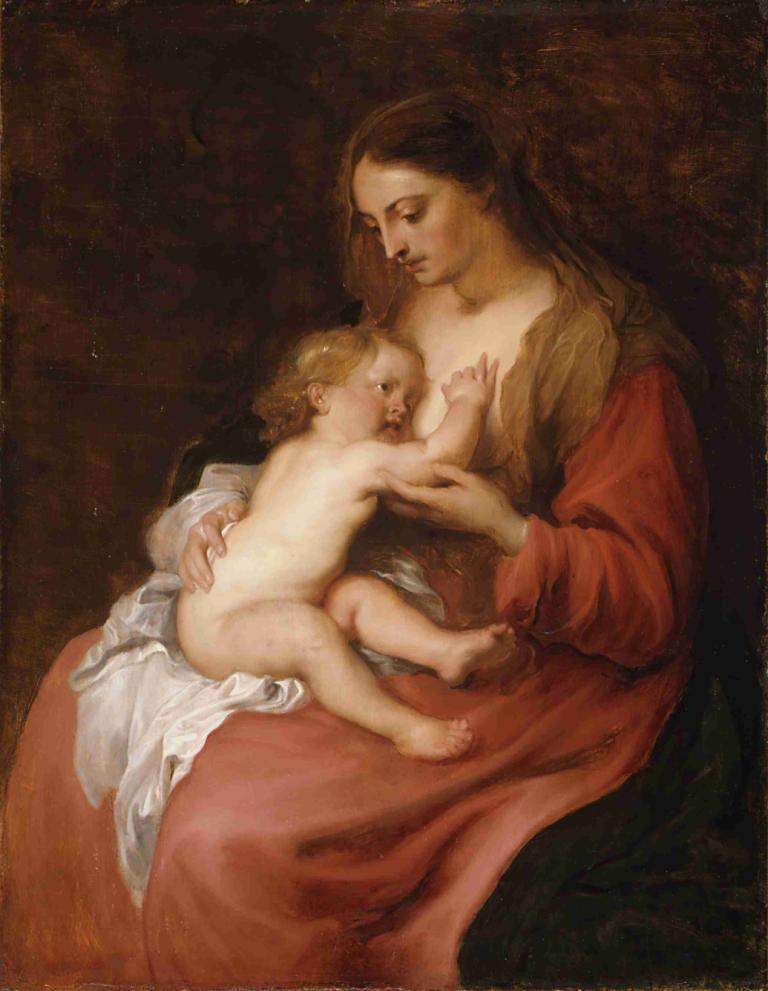 Virgin and Child,Jungfru och barn,Anthony van Dyck,Oljemålning,Oljemålning, konstparodi, naken, parodi