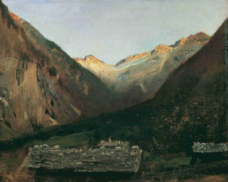 Abend in der Prossau bei Gastein,Anton Romako,Oil Painting,Oil Painting, no humans, scenery, outdoors, sky