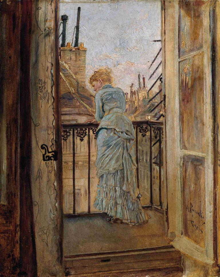 Auf dem Balkon,AUF DEM บัลคาน,Anton Romako,แอนทอน โรมัน,จิตรกรรมสีน้ำมัน,จิตรกรรมสีน้ำมัน, ผมสีบลอนด์, เดี่ยว