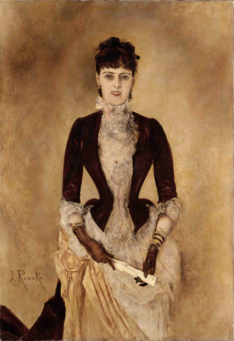 Portrait Of Isabella Reisser,Isabella Reisser'in Portresi,Anton Romako,Yağlı boya,Yağlı boya, 1kız, solo