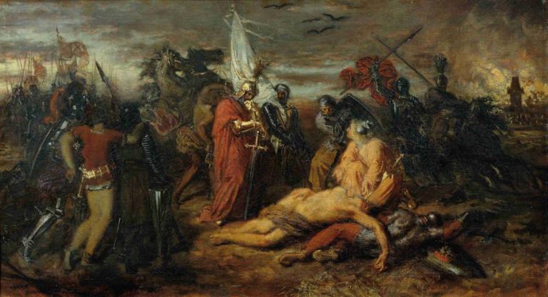 Rudolf von Habsburg an der Leiche Přemysl Ottokars, König von Böhmen,Anton Romako,Oil Painting,Oil Painting