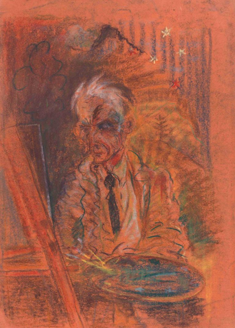 Autoportrét s paletou,Arnold Peter Weisz-Kubínčan,Pastel,Pastel, old, old man, 1boy, male focus, solo