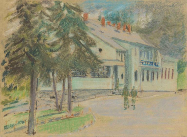 Barracks,Kasárny,Arnold Peter Weisz-Kubínčan,Pastelové,Pastelové, strom, tradiční média, více chlapců, venku