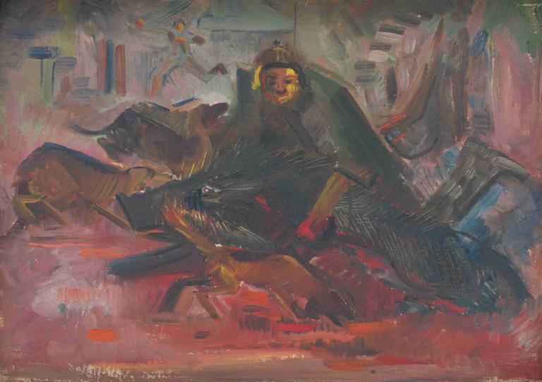 Boar Hunt,Yaban Domuzu Avı,Arnold Peter Weisz-Kubínčan,Arnold Peter Weisz-Kubin,Pastel,Pastel, insan yok