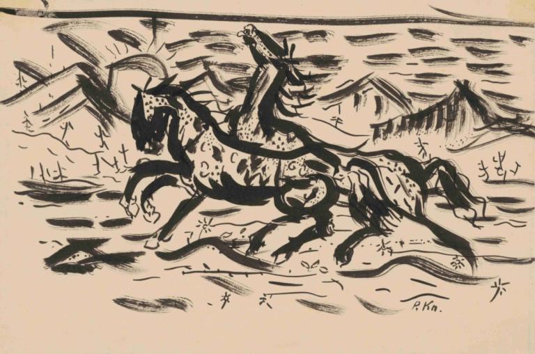 Galloping horses,奔腾的骏马,Arnold Peter Weisz-Kubínčan,阿诺德-彼得-魏斯-库宾,素描,素描, 没有人类, 单色, 传统媒体, 戏仿, 美术模仿, 灰度