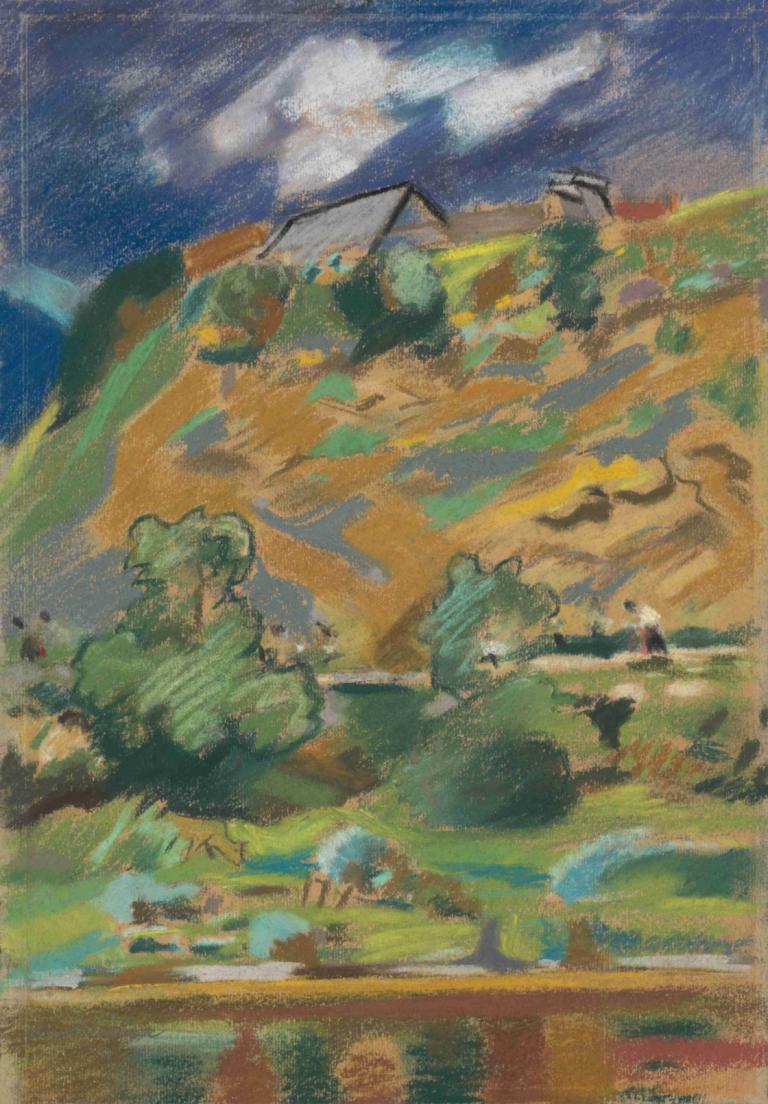 Landscape,Landschap,Arnold Peter Weisz-Kubínčan,Arnold Peter Weisz-Kubin,Pastelkleur,Pastelkleur, buitenshuis