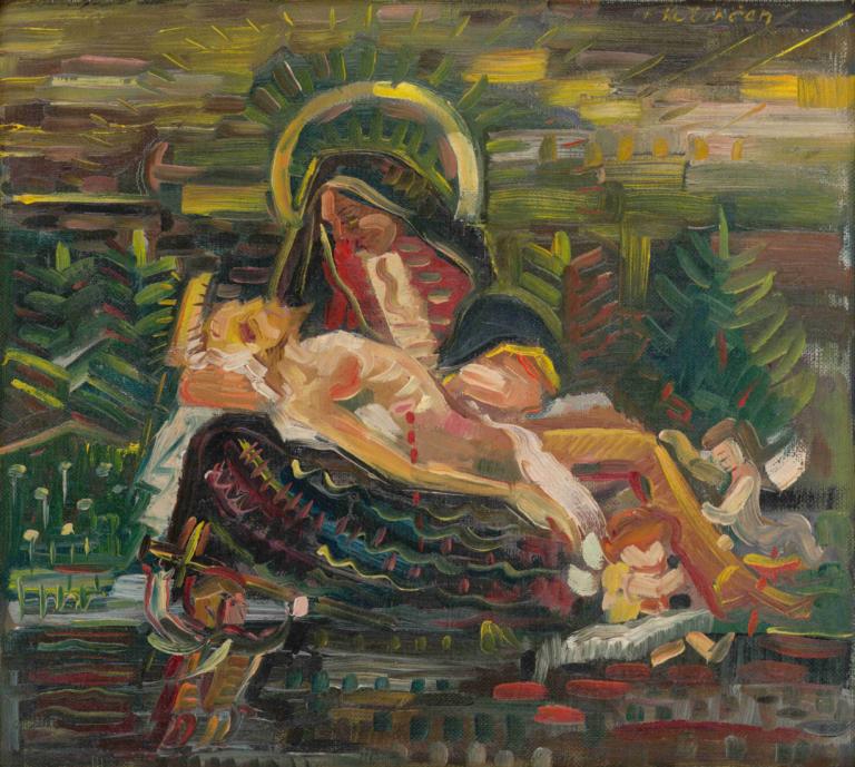 Pietà,皮耶塔,Arnold Peter Weisz-Kubínčan,阿诺德-彼得-魏斯-库宾,粉彩画,粉彩画, 血, 多个女孩, 传统媒体, 书