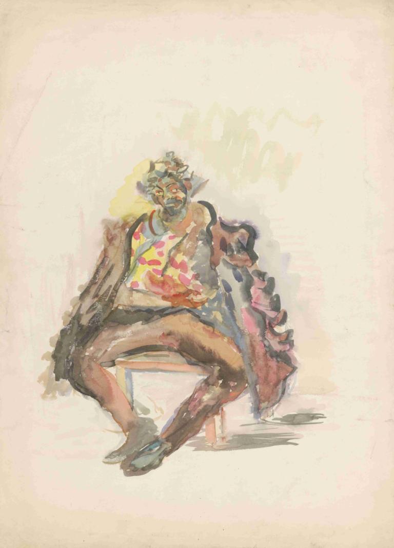 Seated Man,Arnold Peter Weisz-Kubínčan,Pastel,Pastel, 1boy, solo, male focus, sitting, facial hair, beard