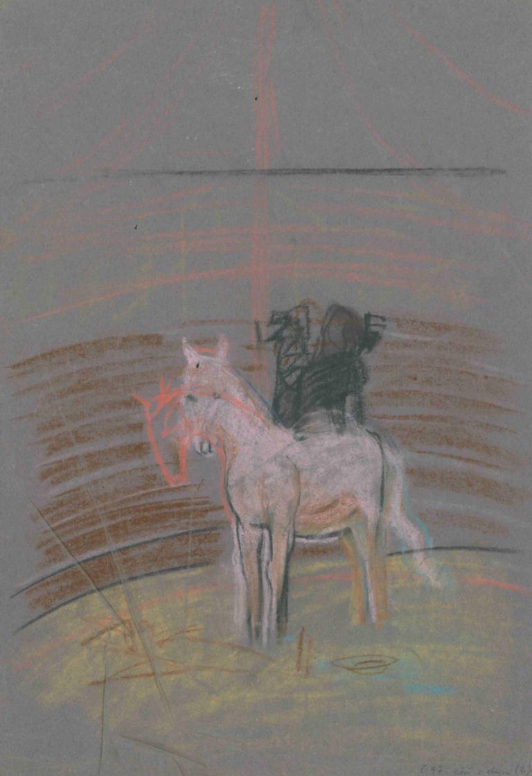 Sketch of a Horse in a Ring,Arnold Peter Weisz-Kubínčan,Pastel,Pastel, riding, no humans, traditional media