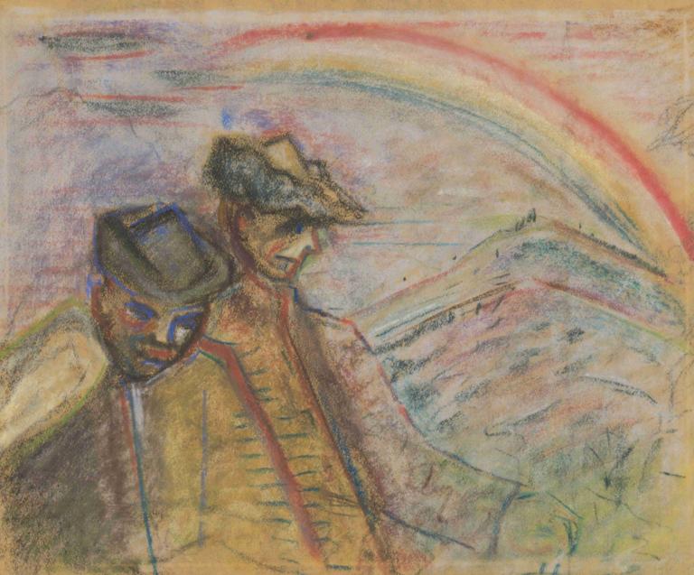 Two Men in a Landscape,Dva moška v pokrajini,Arnold Peter Weisz-Kubínčan,Arnold Peter Weisz-Kubin,Pastel