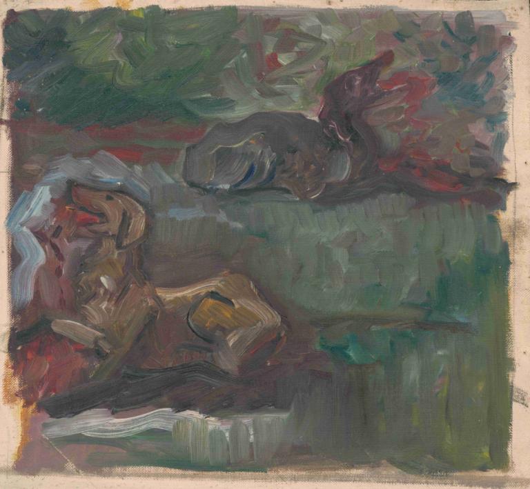 Two Reclining Dogs,Δύο ξαπλωμένα σκυλιά,Arnold Peter Weisz-Kubínčan,Arnold Peter Weisz-Kubin,Παστέλ,Παστέλ