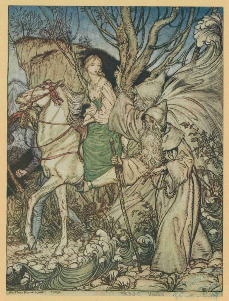 'Little niece,' said Kühleborn, 'forget not that I am here with thee as a guide.',Arthur Rackham,Illustration