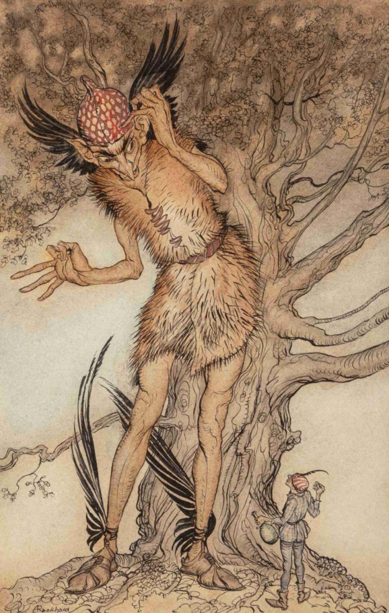 A Terrible Fellow, Little Brother and Little Sister interior illustration,Arthur Rackham,Illustration