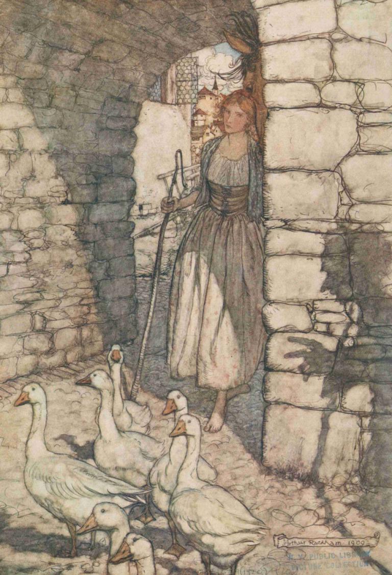 Alas! dear Falada, there thou hangest,Ach, lieber Falada, dort hängst du,Arthur Rackham,Abbildung,Abbildung