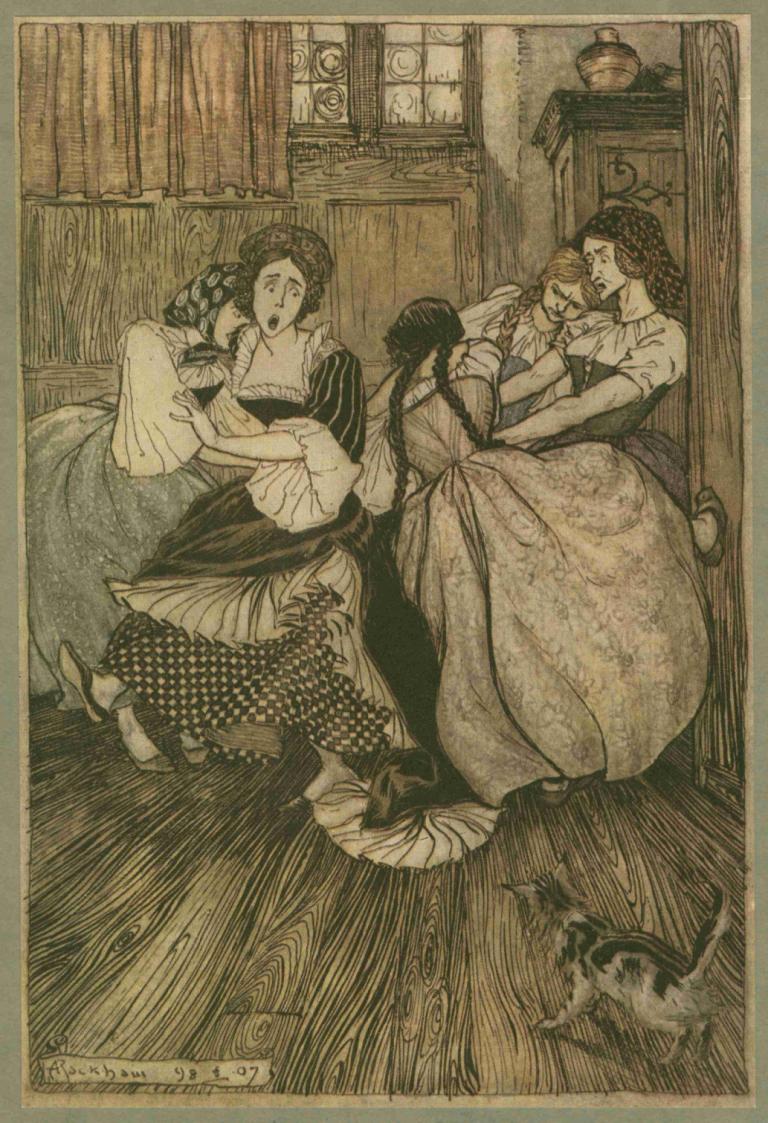 And the maids cried 'good gracious, how very tenacious!',Arthur Rackham,Illustration,Illustration