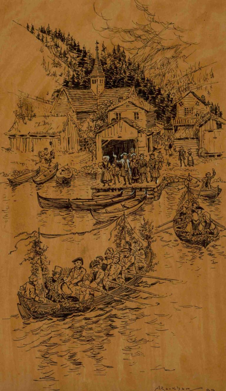 As Pretty a Boat-Procession,Arthur Rackham,Illustration,Illustration, watercraft, boat, ship, multiple boys