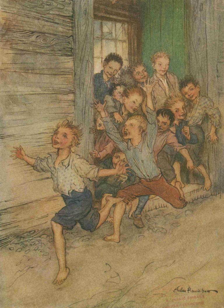 Bursting forth like a legion of young imps,Uitgebarsten als een legioen van jonge imps,Arthur Rackham