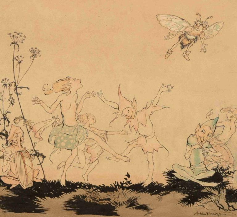 Fairy Dance,Arthur Rackham,Ilustrasi,Ilustrasi, sayap, peri, banyak gadis, bunga, 6+perempuan, sayap peri