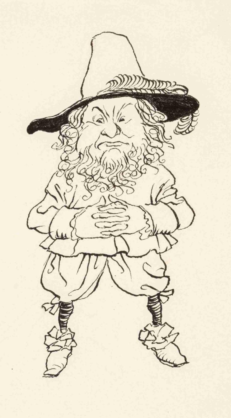 Rip Van Winkle,瑞普-凡-温克尔,Arthur Rackham,亚瑟-拉克姆,素描,素描, 帽子, 独奏, 单色, 1男孩, 男性焦点, 胡子, 胡子, 老的, 全身, 简单的背景, 手套, 常设