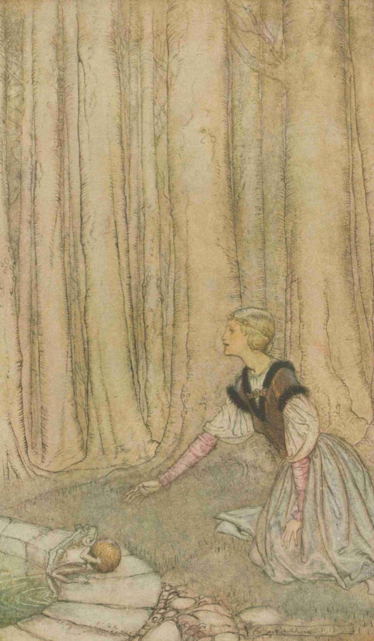 The frog prince,Prințul broască,Arthur Rackham,Ilustrație,Ilustrație, păr blond, 1 băiat, solo