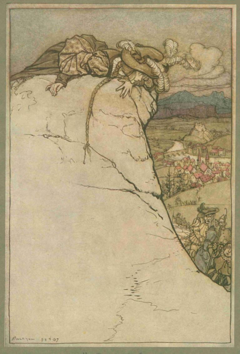 What, indeed, could she do,Co vlastně mohla dělat,Arthur Rackham,Ilustrace,Ilustrace, hora, venku, mrak, nebe