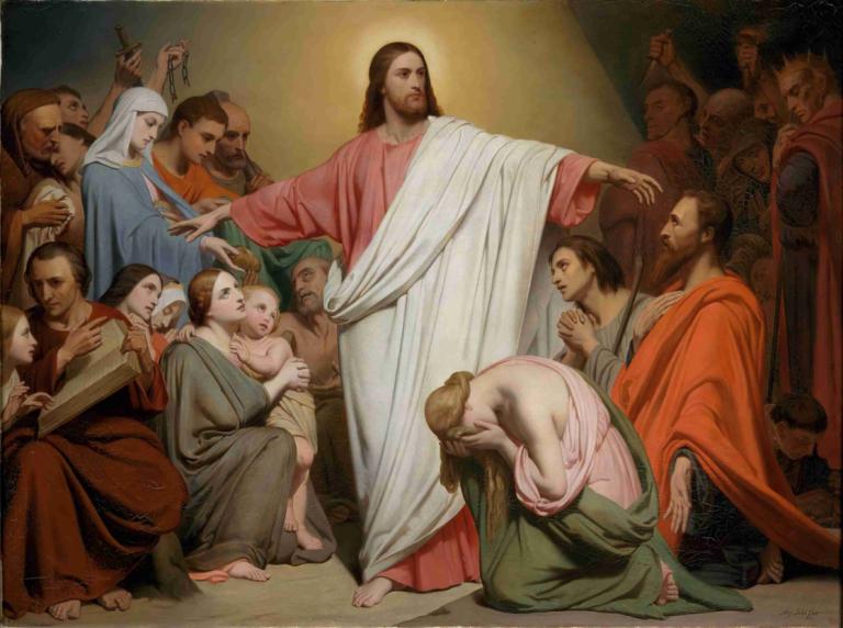 Christ Remunerator,Kristus Remunerator,Ary Scheffer,Öljymaalaus,Öljymaalaus, kuvataideparodia, useita poikia