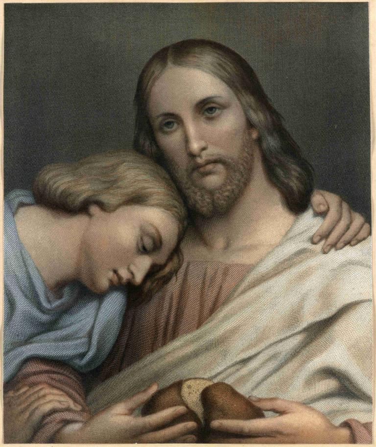 Christ and St. John,Ary Scheffer,Oil Painting,Oil Painting, realistic, facial hair, multiple boys