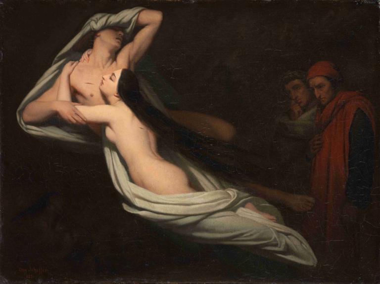 Dante and Virgil Meeting The Shades of Francesca Da Rimini and Paolo,Ary Scheffer,Oil Painting,Oil Painting