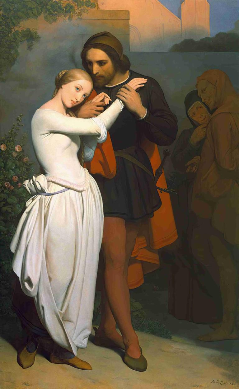 Faust And Marguerite In The Garden,Ary Scheffer,Oil Painting,Oil Painting, dress, multiple boys