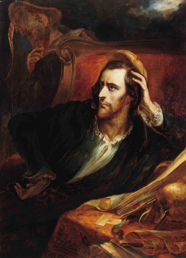 Faust in his cabinet,Ary Scheffer,Oil Painting,Oil Painting, male focus, 1boy, facial hair, brown hair, beard