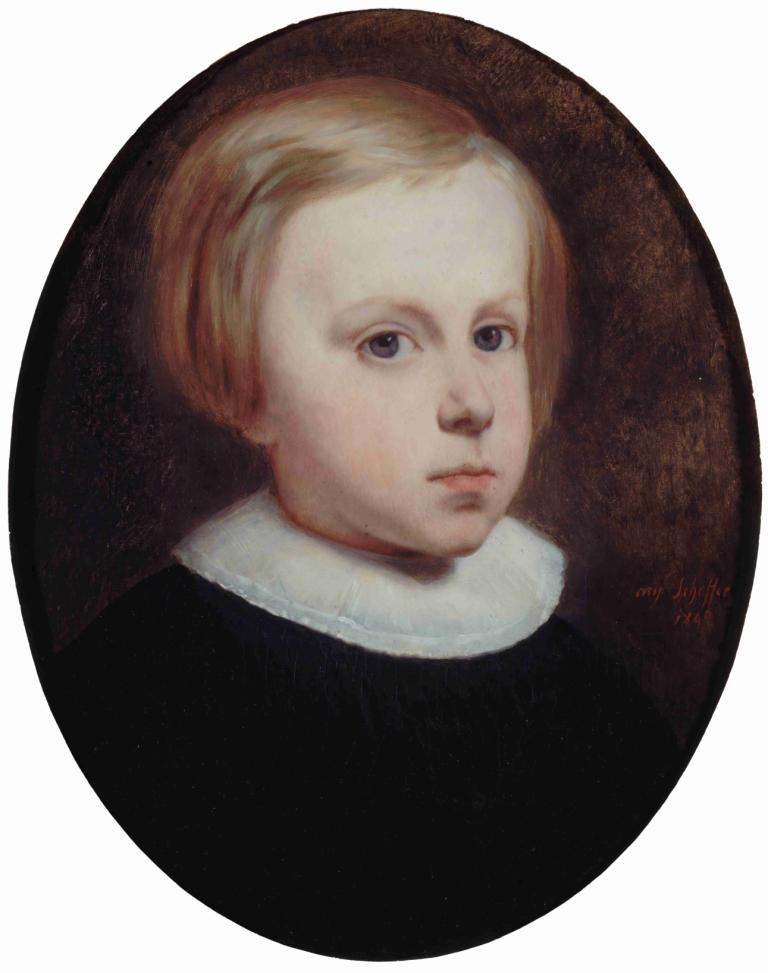 Portrait d'enfant,Portret van een kind,Ary Scheffer,Olieverf,Olieverf, solo, blond haar, 1meisje, realistisch