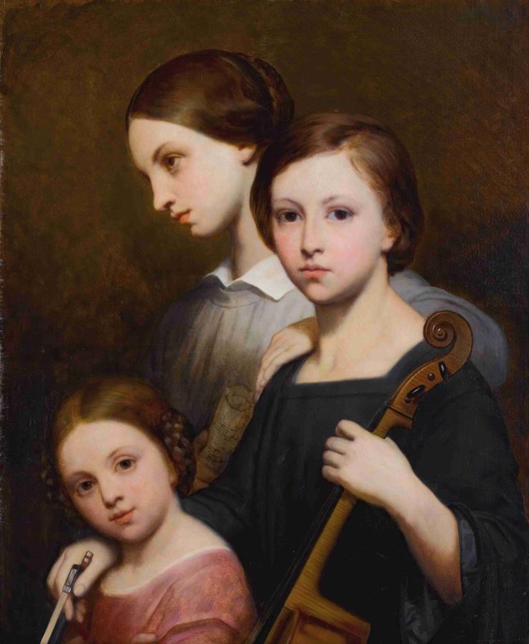 Portrait of René, Cécile and Louise Franchomme,Portræt af René, Cécile og Louise Franchomme,Ary Scheffer