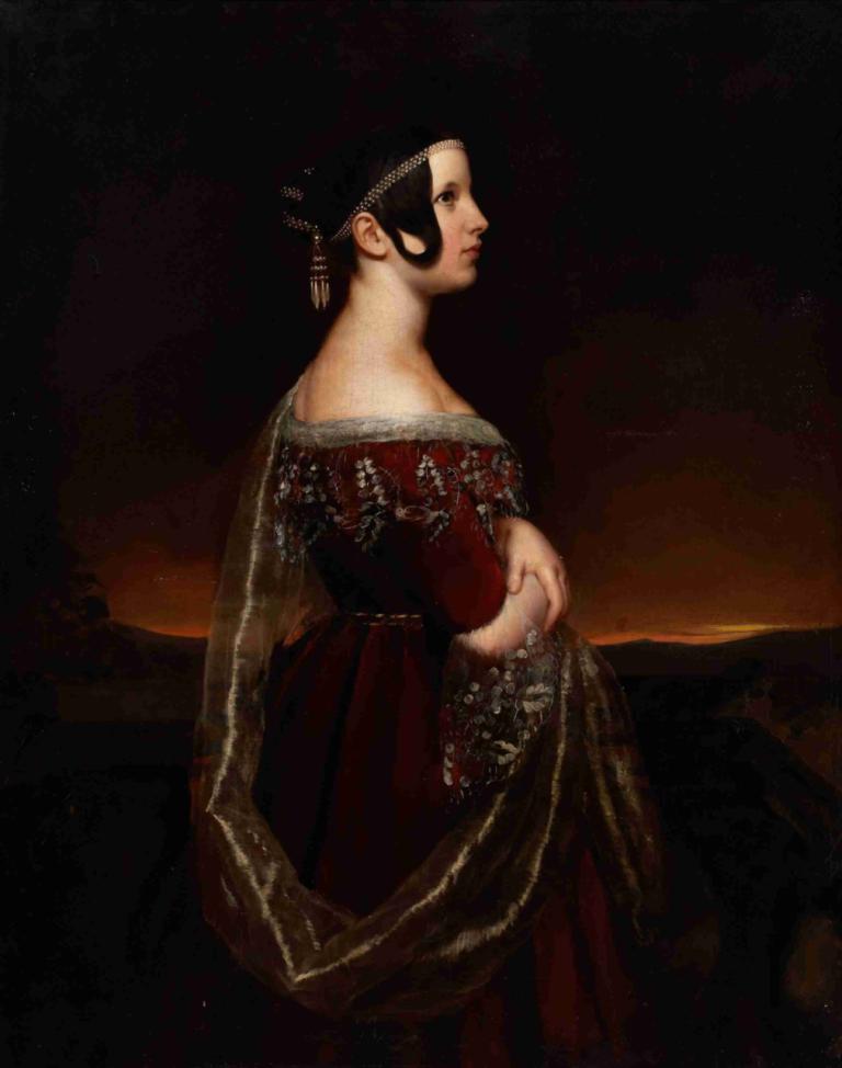 Portrait of a Lady with Pearls,Porträtt av en dam med pärlor,Ary Scheffer,Oljemålning,Oljemålning, 1 tjej