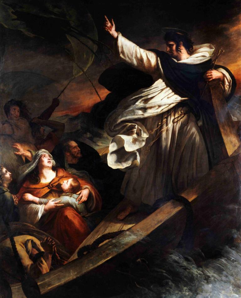 Saint Thomas Aquinas preaching trust in God during the storm,Ary Scheffer,Oil Painting,Oil Painting