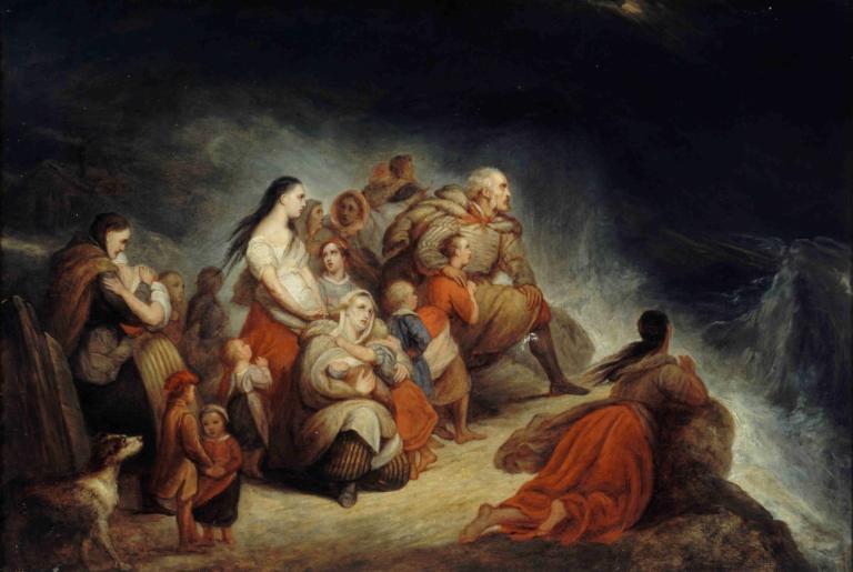 Storm,Ary Scheffer,Oil Painting,Oil Painting, multiple boys, multiple girls, black hair, long hair, 6+boys