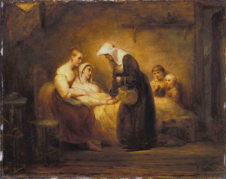 The Sister of Mercy,Ary Scheffer,Oil Painting,Oil Painting, fine art parody, multiple boys, multiple girls