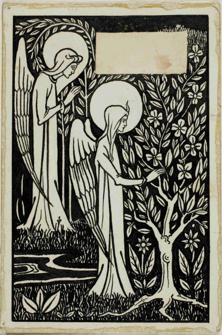 Decorative Study; Two Angels,Aubrey Vincent Beardsley,Illustration,Illustration, fine art parody, wings