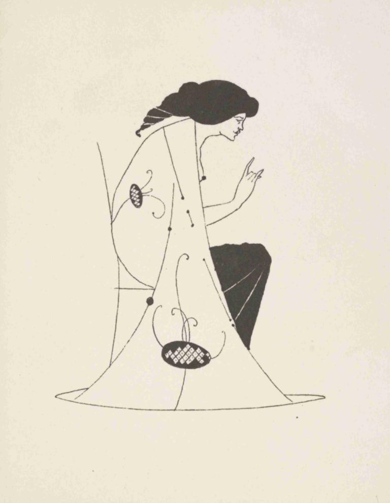 Grotesques by Aubrey Beardsley 3,Aubrey Vincent Beardsley,Illustration,Illustration, 1girl, solo, monochrome