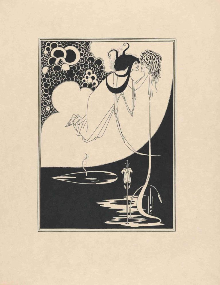 Illustration to Salome by Oscar Wilde,Aubrey Vincent Beardsley,Illustration,Illustration, 1girl, long hair