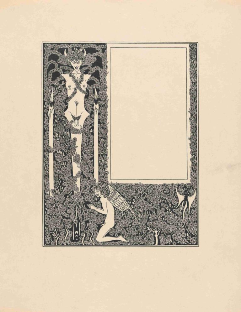 Illustration to Salome by Oscar Wilde 4,Aubrey Vincent Beardsley,Illustration,Illustration, nude, plant