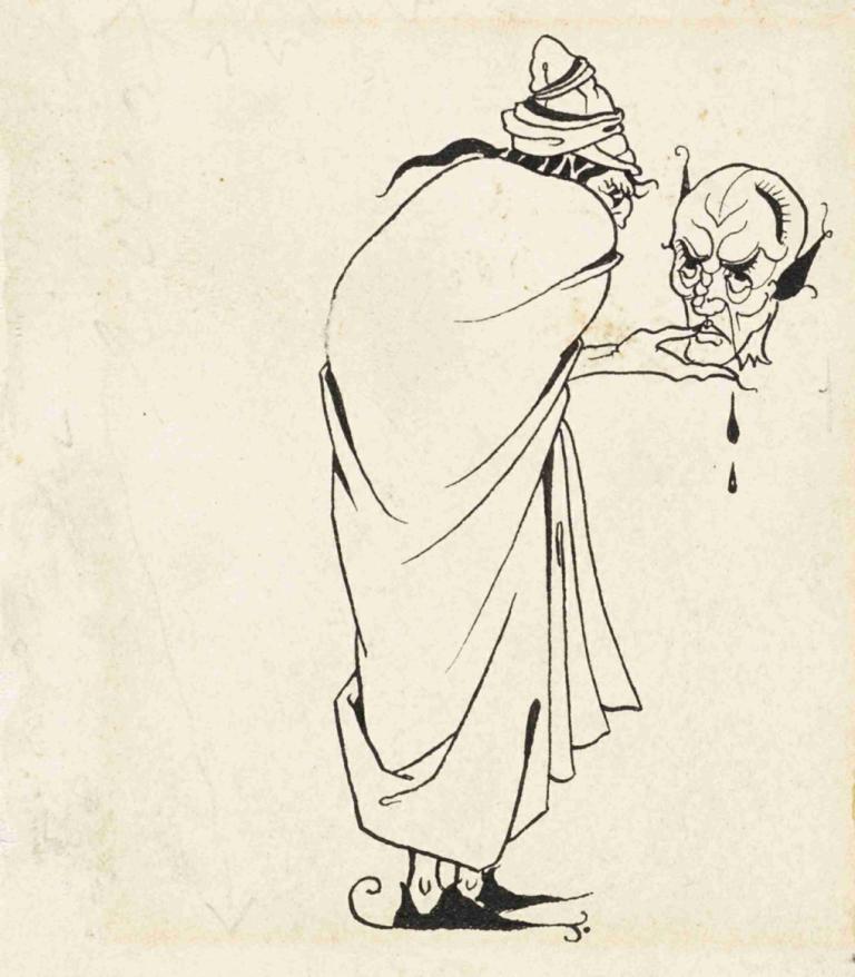 Man with Skull,Man met schedel,Aubrey Vincent Beardsley,Schetsen,Schetsen, monochroom, hoed