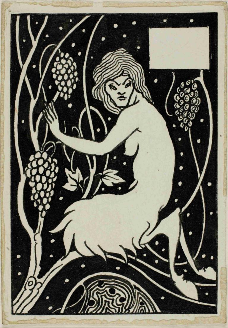 Satyr,Aubrey Vincent Beardsley,Illustration,Illustration, 1girl, solo, monochrome, traditional media