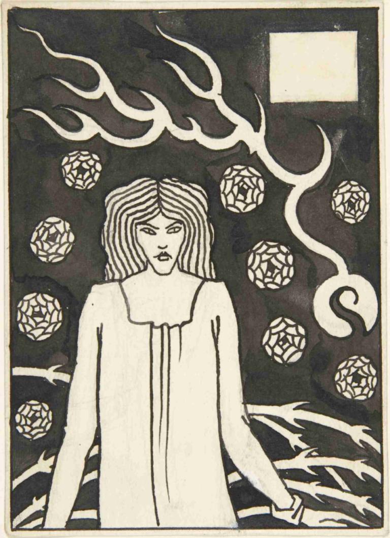 Young Woman Surrounded by Briars, Lightning and Roses,Aubrey Vincent Beardsley,Illustration,Illustration