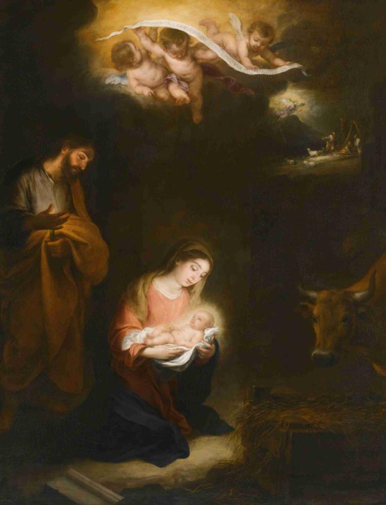 A Nocturnal Scene With The Nativity And The Annunciation To The Shepherds Beyond,Bartolomé Estebán Murillo