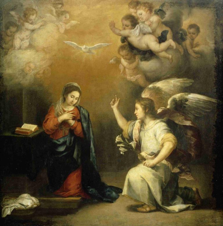 Annunciation to the Virgin,Bartolomé Estebán Murillo,Oil Painting,Oil Painting, fine art parody, wings