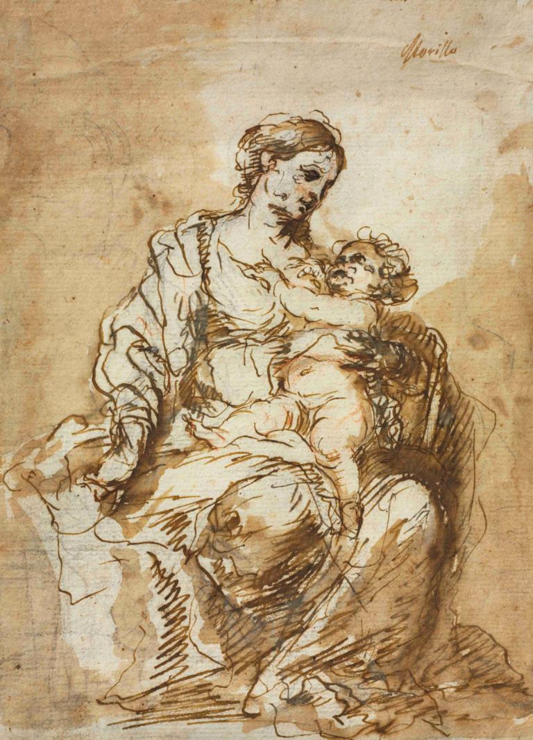 Madonna Nursing the Christ Child,Madonna, die das Christkind stillt,Bartolomé Estebán Murillo,Skizze,Skizze