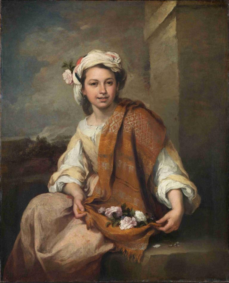 The Flower Girl,Het bloemenmeisje,Bartolomé Estebán Murillo,Olieverf,Olieverf, 1meisje