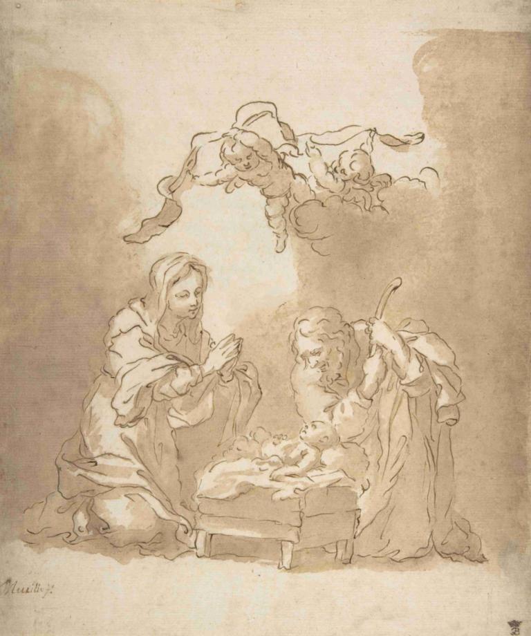 The Nativity,성탄절,Bartolomé Estebán Murillo,바르톨로메 에스테반 무리요,스케치,스케치, 단색화, 여러 소년, 세피아, 수염, 옷, 여자 1명, 미술 패러디