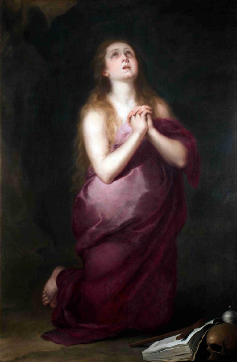 The Penitent Magdalene,懺悔するマグダラの女,Bartolomé Estebán Murillo,バルトロメ・エステバン・ムリーリョ,油絵,油絵, 美術パロディ, 1女の子, 長い髪